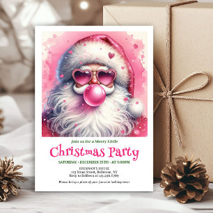 Convite Diversão rosa Papai Noel chiclete aquarela Natal i