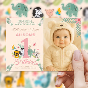 Convite Diversão Safari Adventure para o Primeiro Aniversá