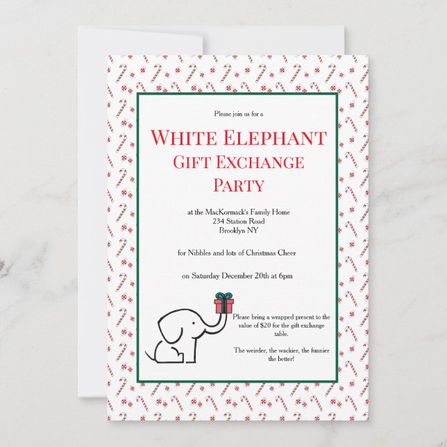 Convite Diversão Troca de Presentes Elefante Branco Festa  (Frente)