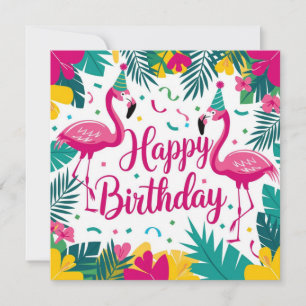Convite Diversão Tropical Flamingo Birthday Design