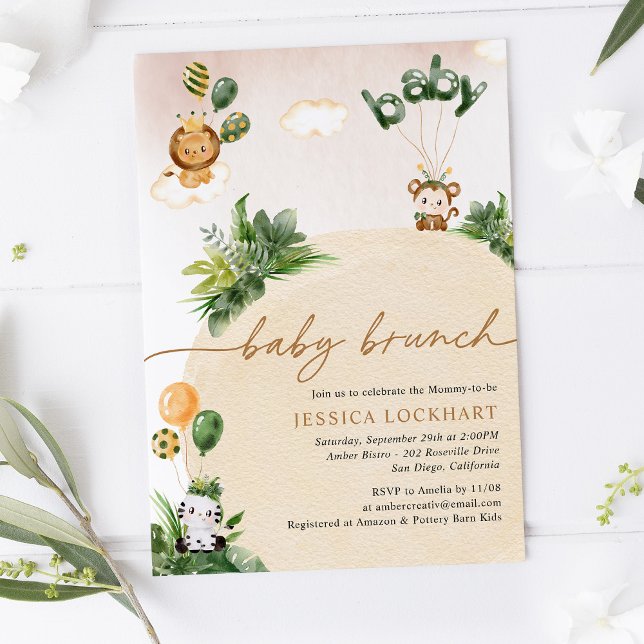 Convite Diversão Tropical Selgle Safari Girl Baby BrunChá (Criador carregado)