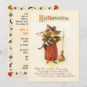 Convite Diversão Vintage Bruxinha Halloween