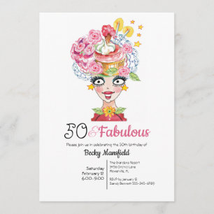 Convite Divertido 50 e fabulosa Lady Hat Multi-Rosa