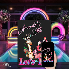 Convite Divertido Aniversário de Neon Coquetel Let's Get L
