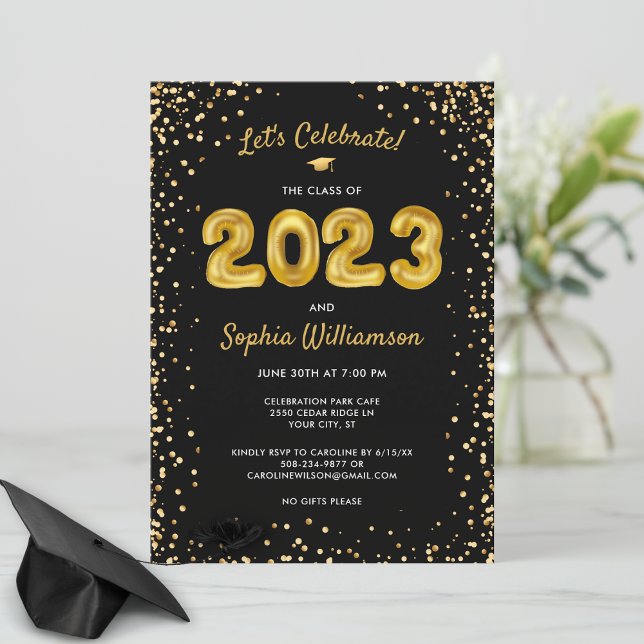 Convite Divertido Balões Dourados Classe de Festa de forma (Criador carregado)