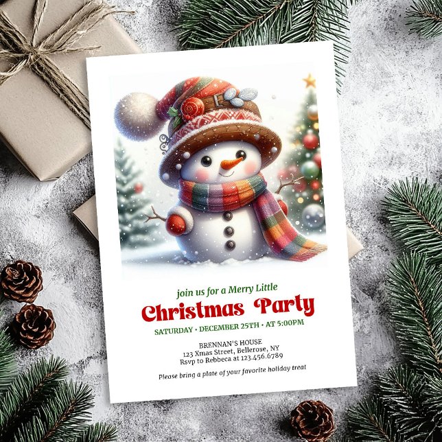 Convite divertido de boneco de neve de desenho ani (Playful cartoon snowman invite festive fun printable

)
