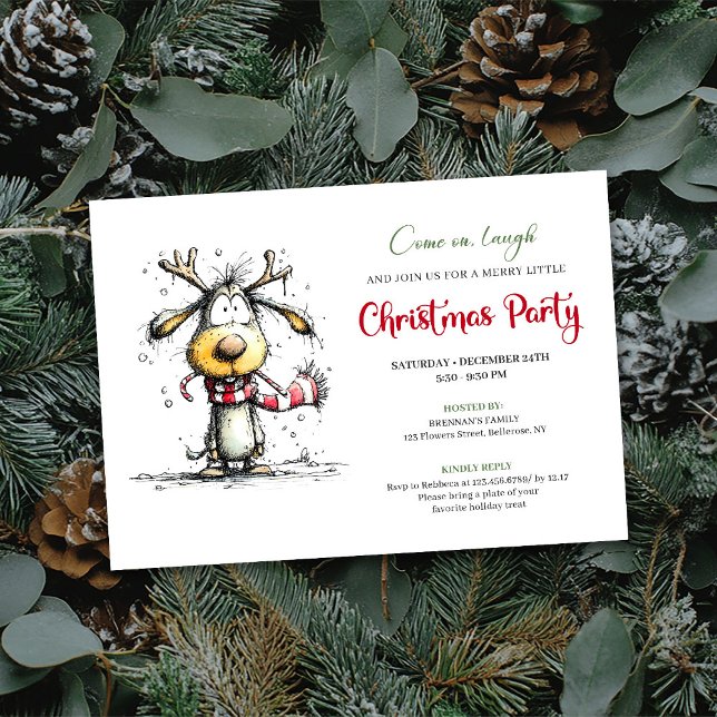 Convite divertido e excêntrico de festa de Natal c (Playful quirky reindeer Christmas party invite

)