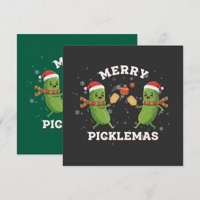 Convite Divertido Feliz Picklemas Cute Natal Pickleball (Frente/Verso)