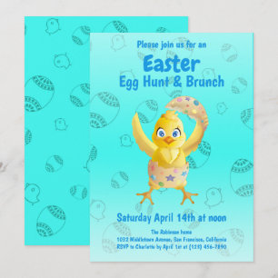 Convite Divertido Festa de caça aos ovos de Páscoa com fra