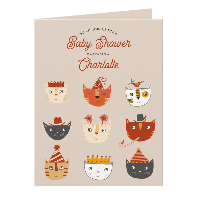 Convite Divertido Gato Gênero Chá de fraldas neutro (Personalized cute kitty cat themed gender neutral folded baby shower invitation)