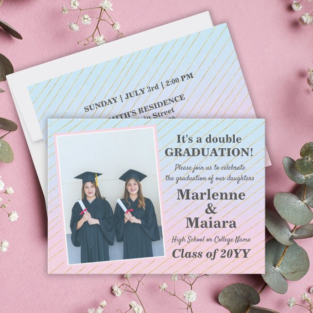 Convite Divertido Graduação de Gêmeos Modernos (Fun Modern Twins Graduation Invitation
)