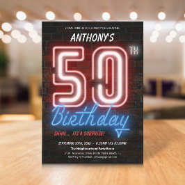 Convite Divertido Neon Retro Surpresa 50ª Festa de anivers