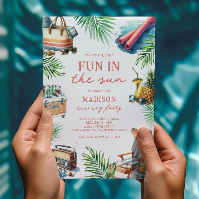 Convite Divertido No Aniversário Da Piscina Do Sol Adulto (Criador carregado)
