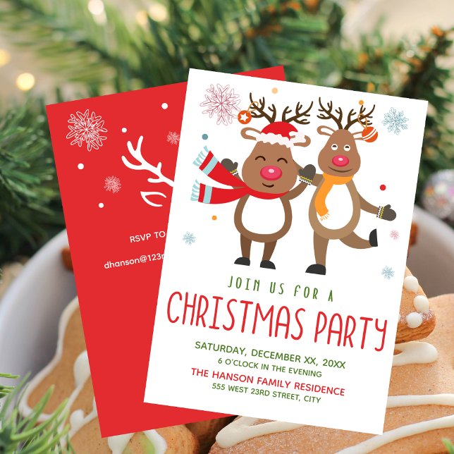 Convite Divertido para Festa de Natal Rena (Funny Christmas Party Invitation Reindeer)