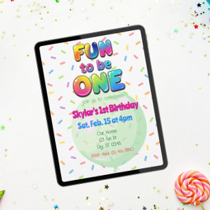 Convite Divertido ser um, Balão Colorido Aniversário de 1
