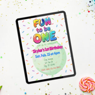 Convite Divertido ser um, Balão Colorido Aniversário de 1