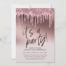 Convite Divertido Sessenta É uma Festa Rosa, Brilhante 60º