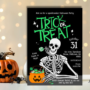 Convite Divertido Skeleton Festa de Halloween de Trick ou 