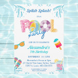 Convite Dividir Festa de Piscina do Splash Kids<br><div class="desc">Personalize este vibrante Convite de Aniversário da Festa de Piscina, perfeito para a festa de piscina dos seus filhos! Estes convites estão a rebentar com diversão de Verão, adornada com ilustrações coloridas, vão detectar óculos de sol legal, uma bola de praia, chinelos divertidos e um picolé colorido, enquanto bebidas frias...</div>