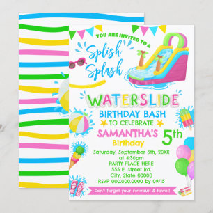 Convite Dividir Festa de Piscina Rosa de Aniversário com L