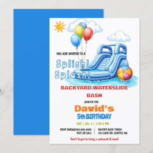 Convite Dividir Parada de Piscina Espalhada Waterslide Ani