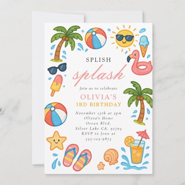 Convite Dividir Piscina de apresentação - Festa de anivers (Frente)