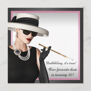 Convite Divina Elegante Rosa e Preto Aniversário de 40 ano