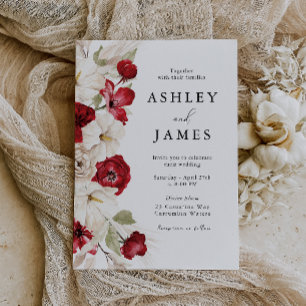Convite Divine Bloom: Casamento Floral Gordo Branco e Verm