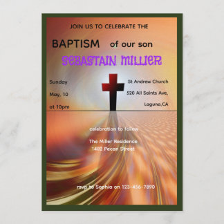 Convite Divine Horizon Abstract Cross Baptism Invite
