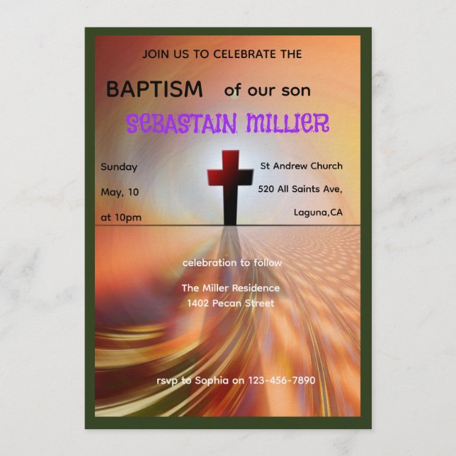 Convite Divine Horizon Abstract Cross Baptism Invite (Frente)