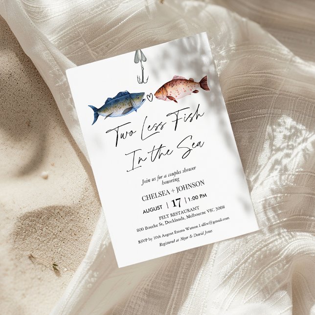 Convite Divirta-Se Com Menos Dois Peixes No Chá De Casais  (Funny Two Less Fish In The Sea Couples Shower Invitation, Fish Hook Couples Shower Invite Fun )