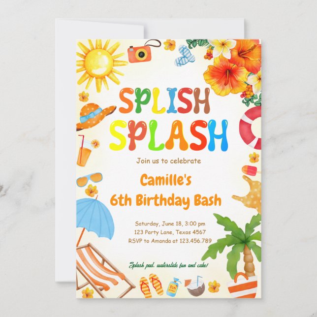 Convite Divirta-se Festa de Piscina de Bash de Aniversário (Frente)