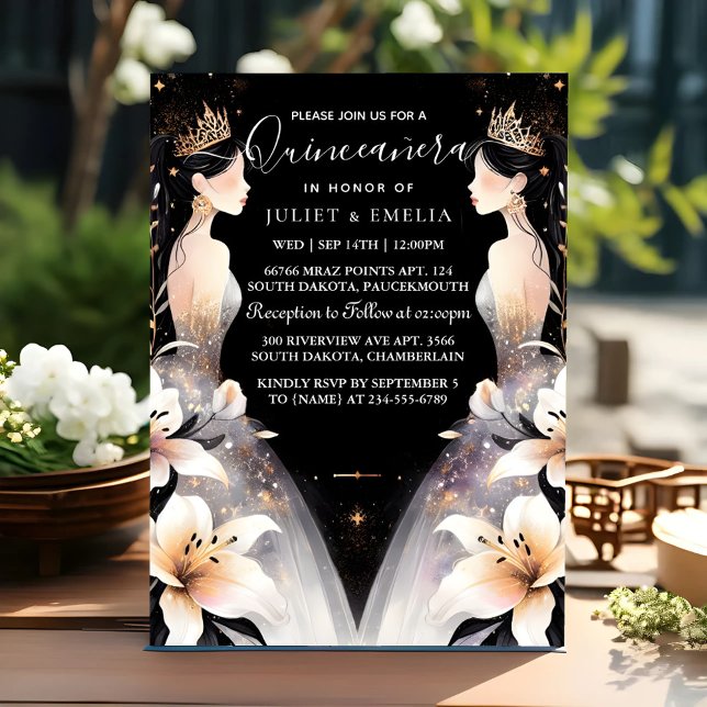 Convite Divirta-se Joy Lily Twin Dupla Quinceanera Conjunt (Criador carregado)