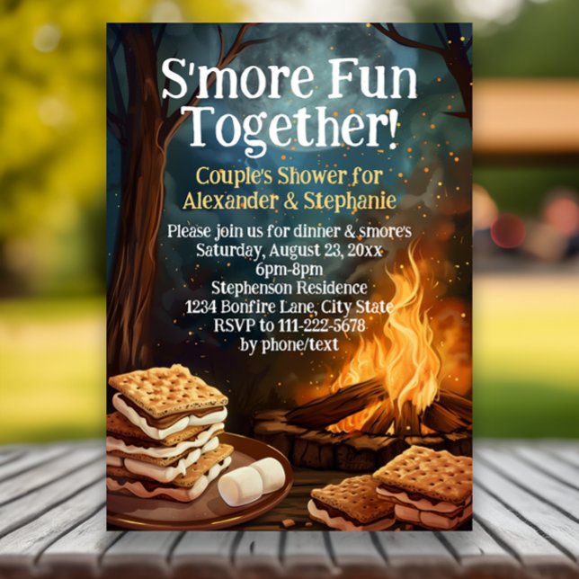 Convite Divirta-se mais com o Chá de Casais Bonfire Amigos (smore fun together i do bbq couples bridal shower invitations)