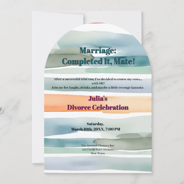 Convite Divórcio Engraçado Liberdade Anima Novos Começos (Frente)