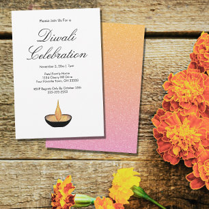 Convite Diwali Celebration Diya Glitter Invitation
