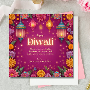 Convite Diwali cor-de-rosa Lâmpada Festiva