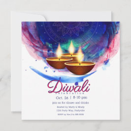 Convite Diwali Diyas Blue Paint Wash