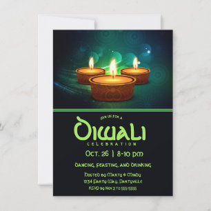 Convite Diwali Diyas com Azul e Teal