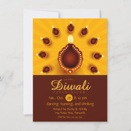 Convite Diwali Diyas com Raios Amarelos