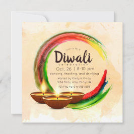 Convite Diwali Diyas Watercolor Circle