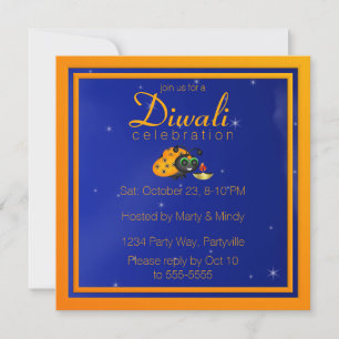 Convite Diwali Ladybug com Dipa em uma noite estrelada
