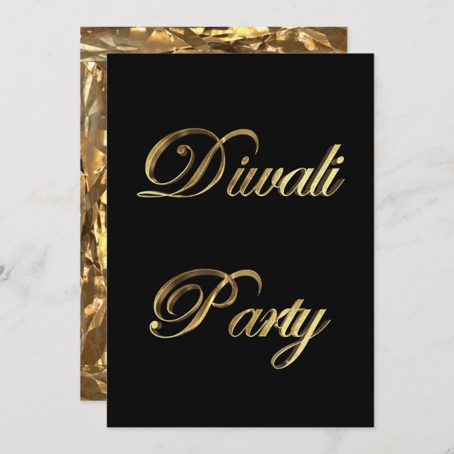 Convite Diwali Party Invitation Elegant Black and Gold (Frente/Verso)