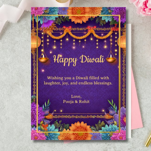 Convite Diwali Purple Dourado Diwali Llustração clara (Criador carregado)