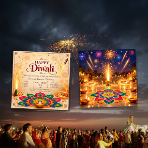 Convite Diwali Rangoli Fogos Burgundy Dourado