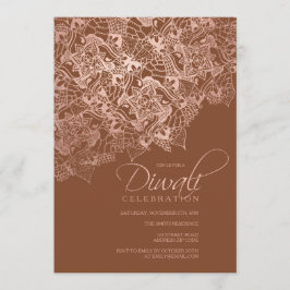 Convite Diwali typography faux rosa gold mandala Brown