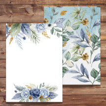 Convite DIY em Branco Verde Flor Azul Empoeirada