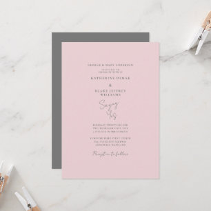 Convite Dizendo Sim Rosa & Cinza Casamento Elegante