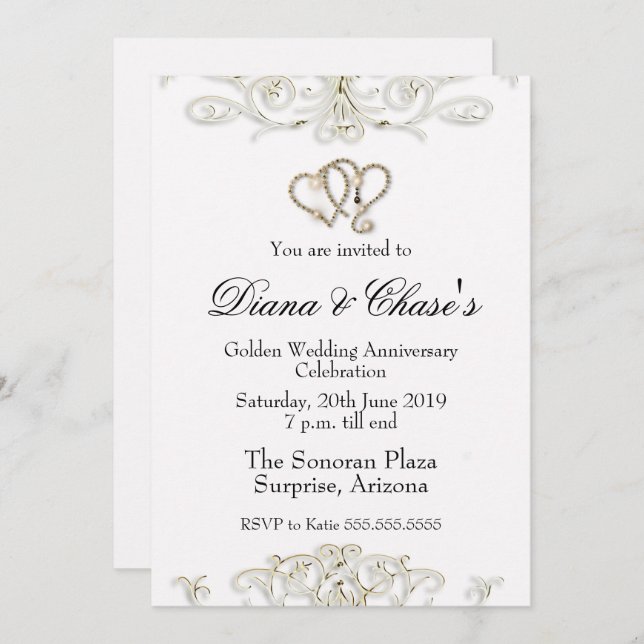 Convite do 50º Aniversário Golden Swirl (Frente/Verso)