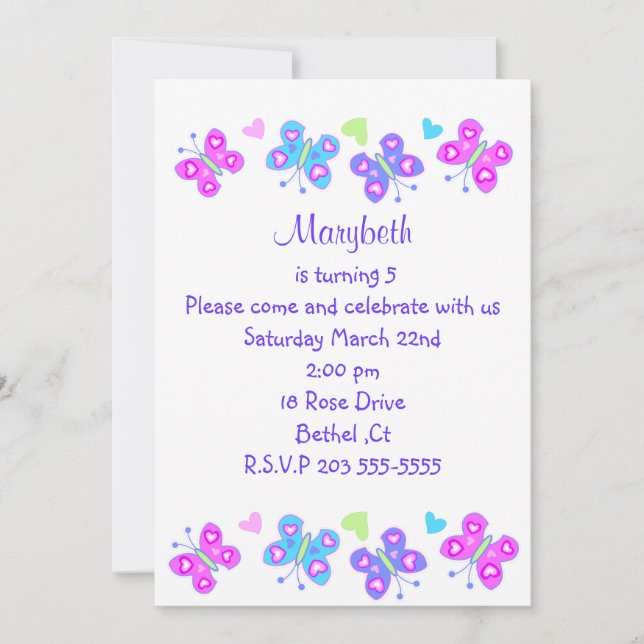 convite do aniversário da borboleta (Frente)